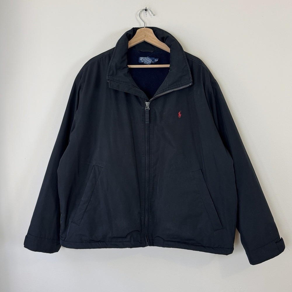Vintage 90s Polo Ralph Lauren Black Fleece Lined Hooded Zip Up Jacket - XXL